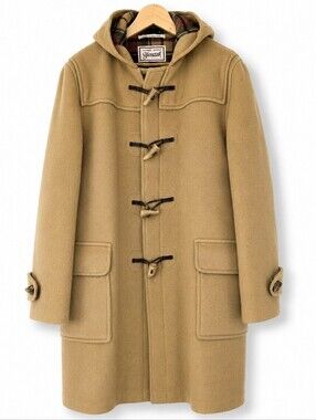 Vintage Gloverall Classic Hooded Duffle Coat Camel Colour 100% Wool Size 44/L